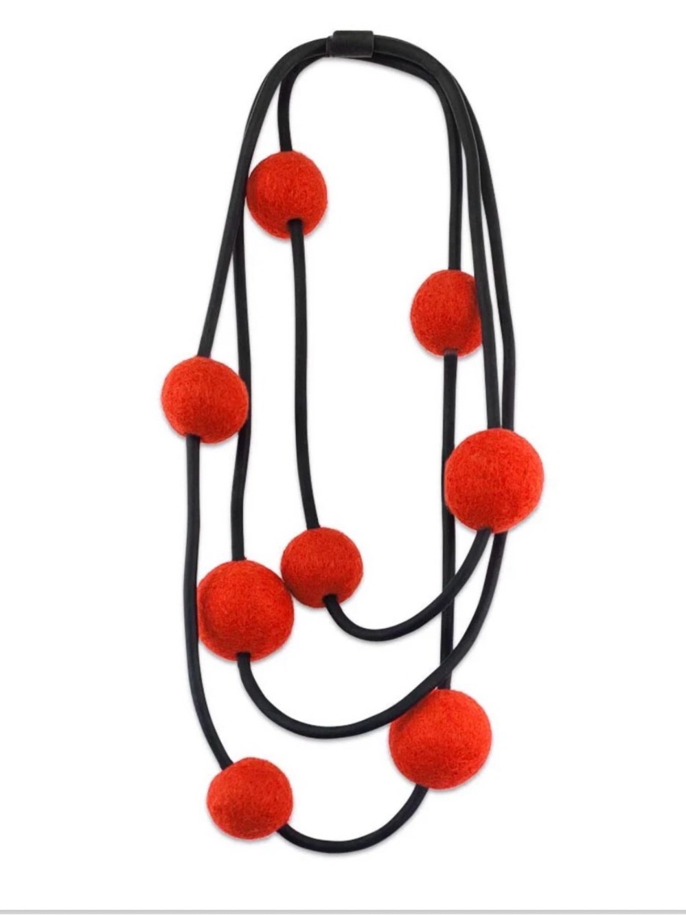 Frank Ideas Orange Pom Pom Felt Fun Long Wrap Statement Necklace